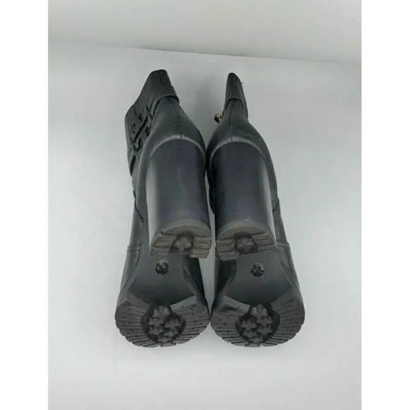 Tory Burch Leigh Black Leather Lug Sole With Logo Boots River Rock SZ 7.5   NWOB - Picture 13 of 13